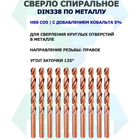 Сверло спиральное DIN338 RN 118 HSS Co5 2.7mm
