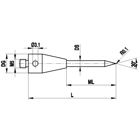 Щуп M5 из карбида вольфрама, L 61 мм, ML 39 мм для систем Zeiss
