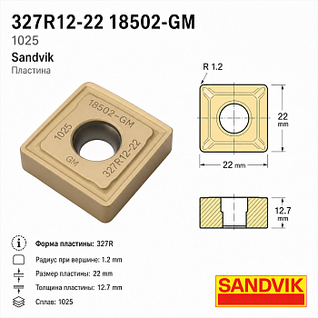 327R12-22 18502-GM 1025 Sandvik Пластина